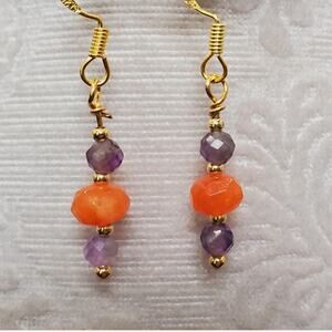 Handmade Purple Amethyst And Orange Carnelian Beaded 14k Gold Filled Earrings